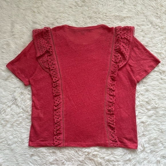 Veronica Beard Top Prema Eyelet Ruffle Crewneck Tee Linen Short Sleeve S - Picture 4 of 11